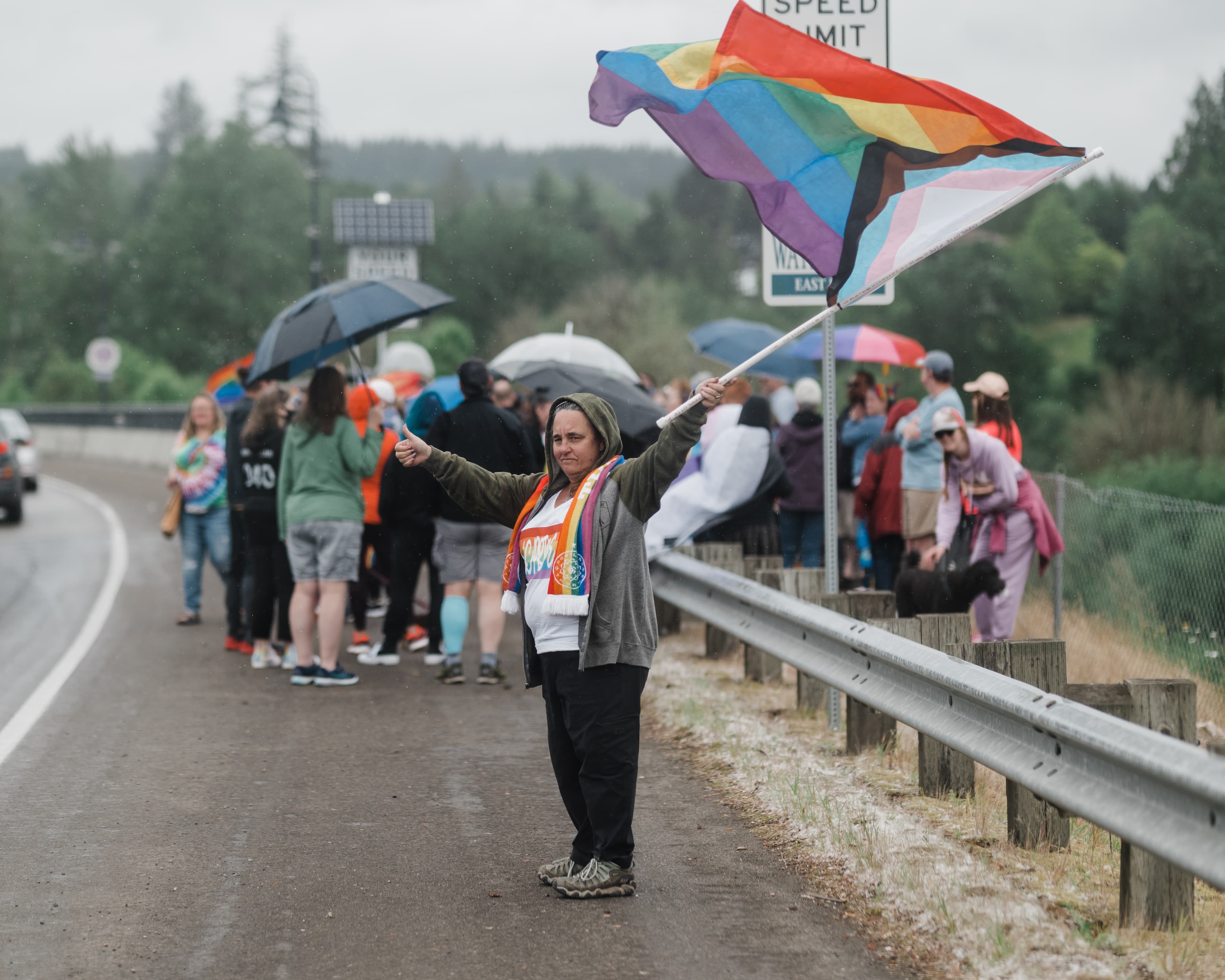 People with pride flags