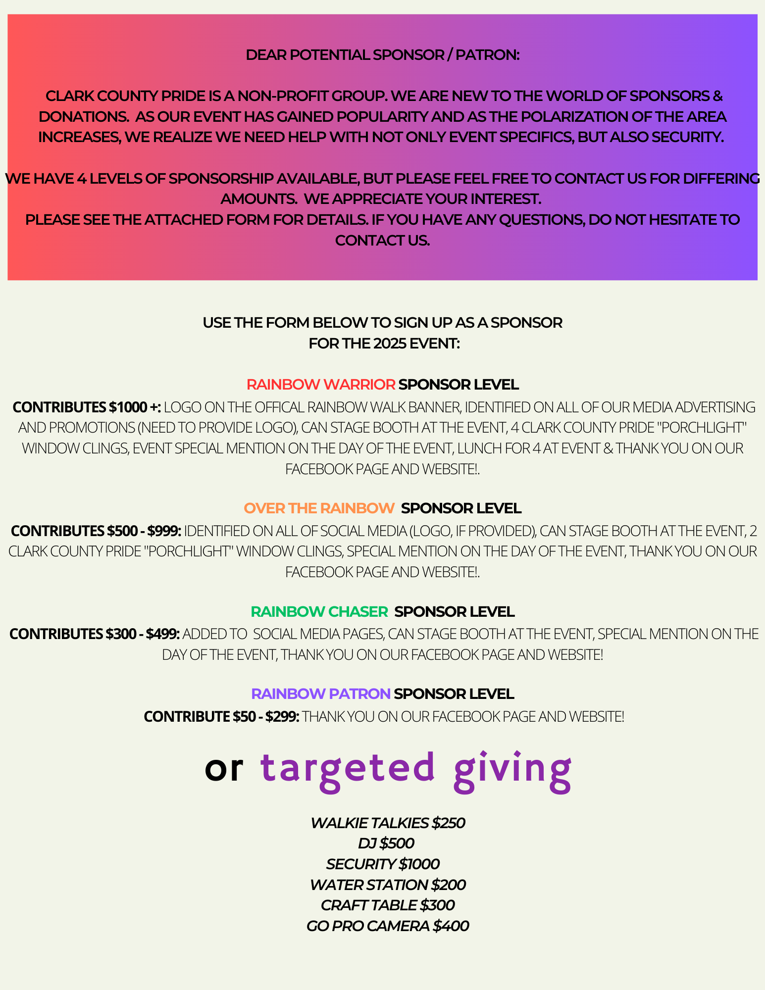 sponsor information